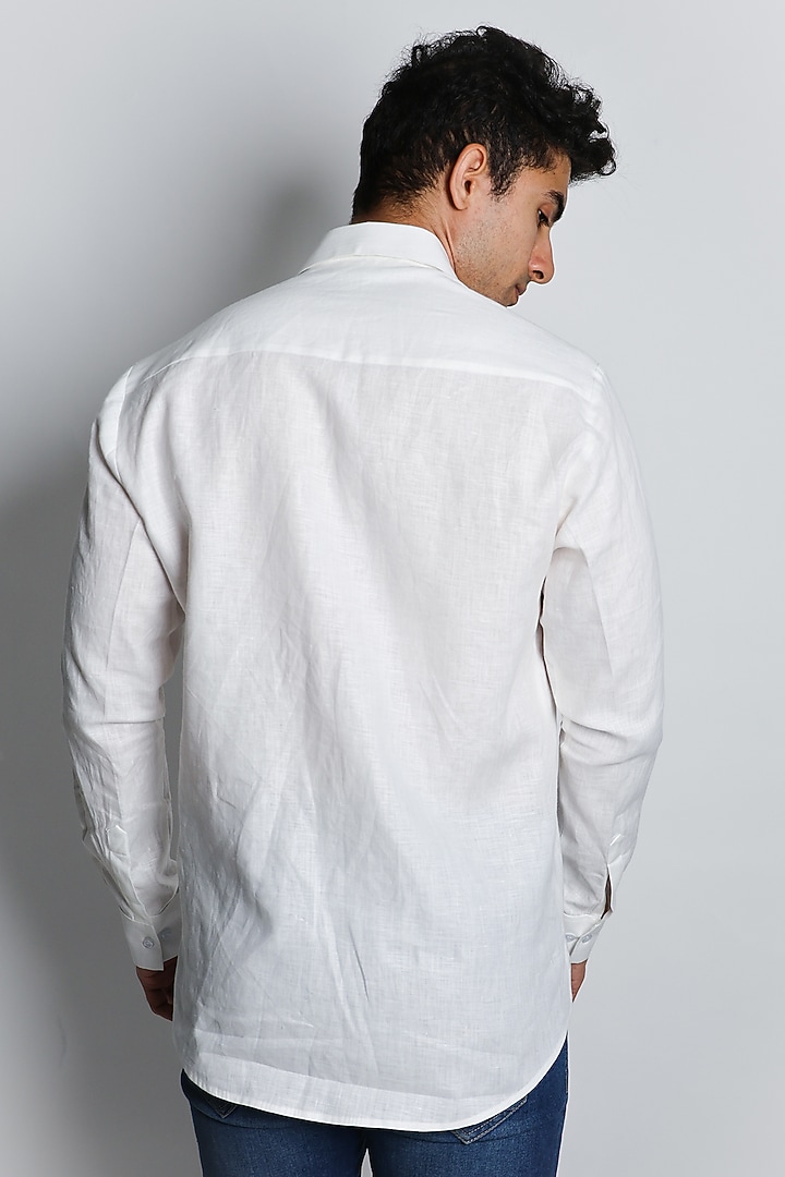 White Linen Satin Hand Embroidered Party Wear Shirt by ARYA GIRI MEN at Pernia's Pop Up Shop