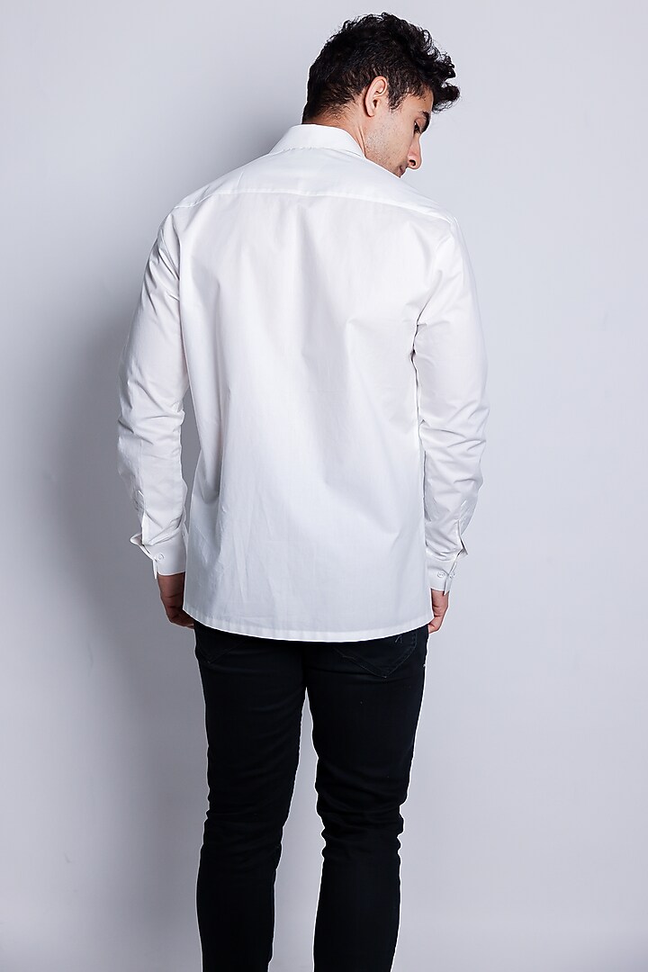 White Poplin Hand Embroidered Party Wear Shirt by Arya Giri Men at Pernia's Pop Up Shop