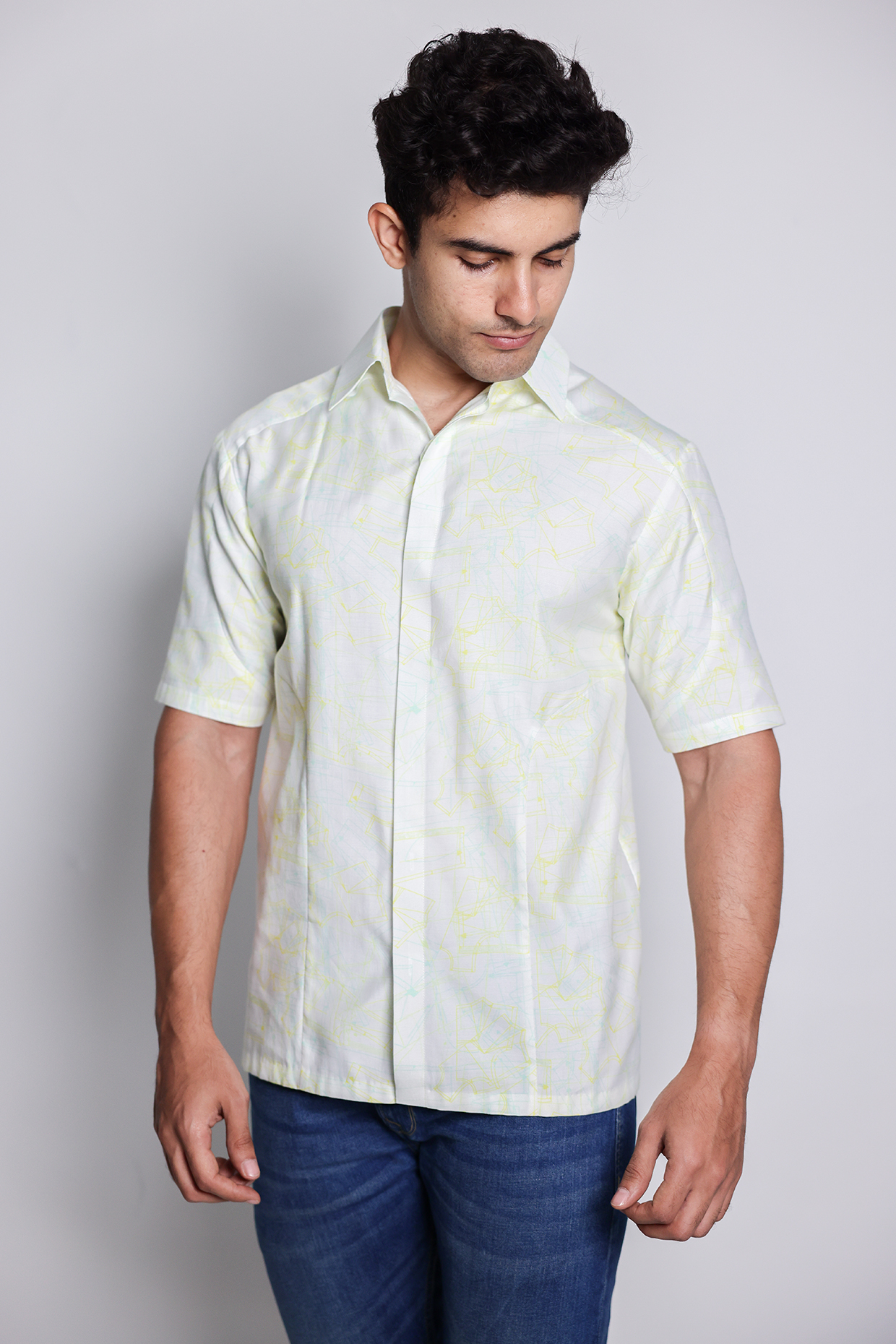 Yellow Cotton Silk Shirt by Arya Giri Men