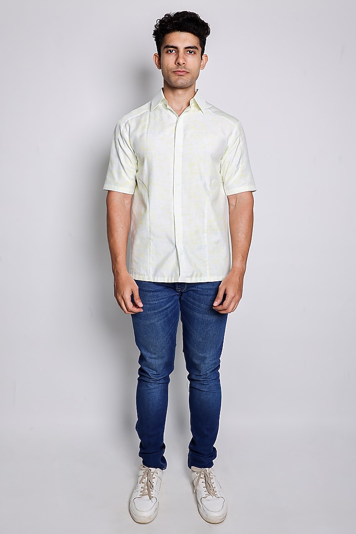 Ivory Cotton Silk Party Wear Shirt by Arya Giri Men at Pernia's Pop Up Shop
