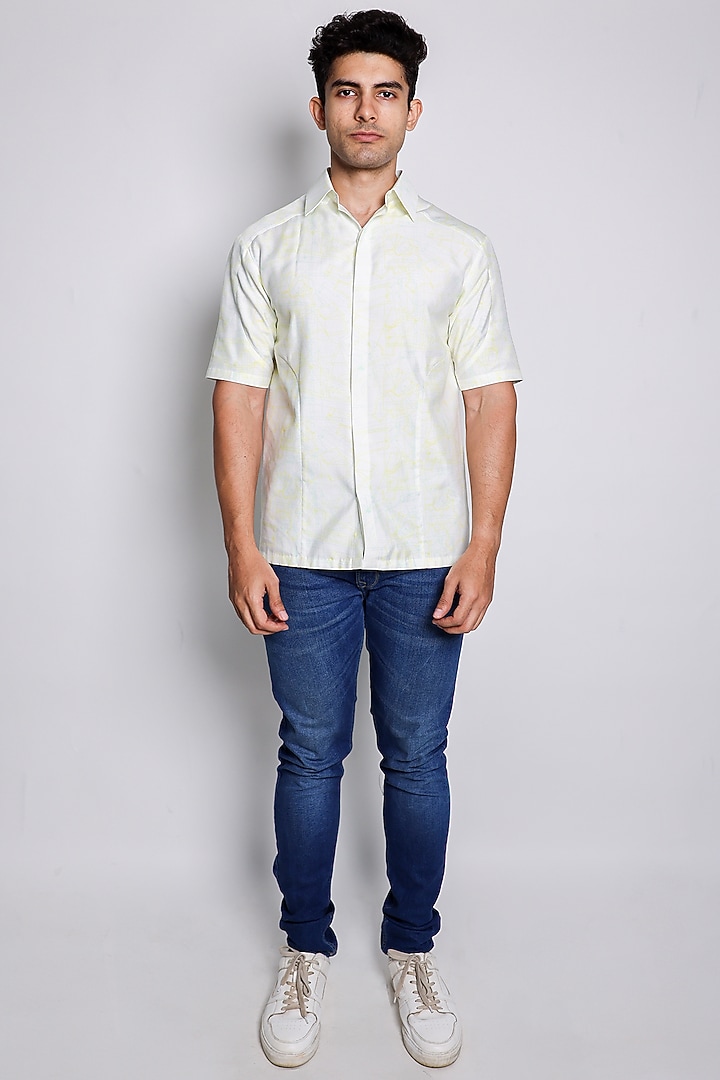 Ivory Cotton Silk Party Wear Shirt by Arya Giri Men at Pernia's Pop Up Shop