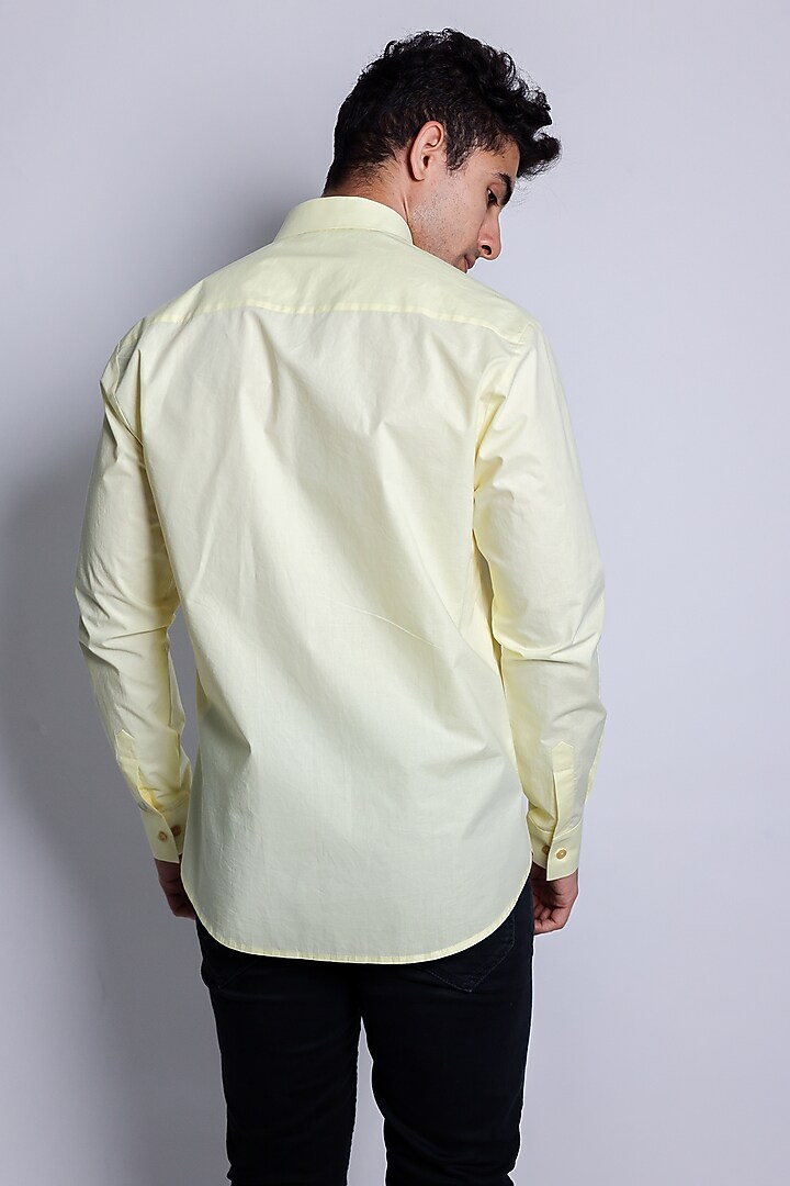 Yellow Poplin Applique Party Wear Shirt by ARYA GIRI MEN at Pernia's Pop Up Shop