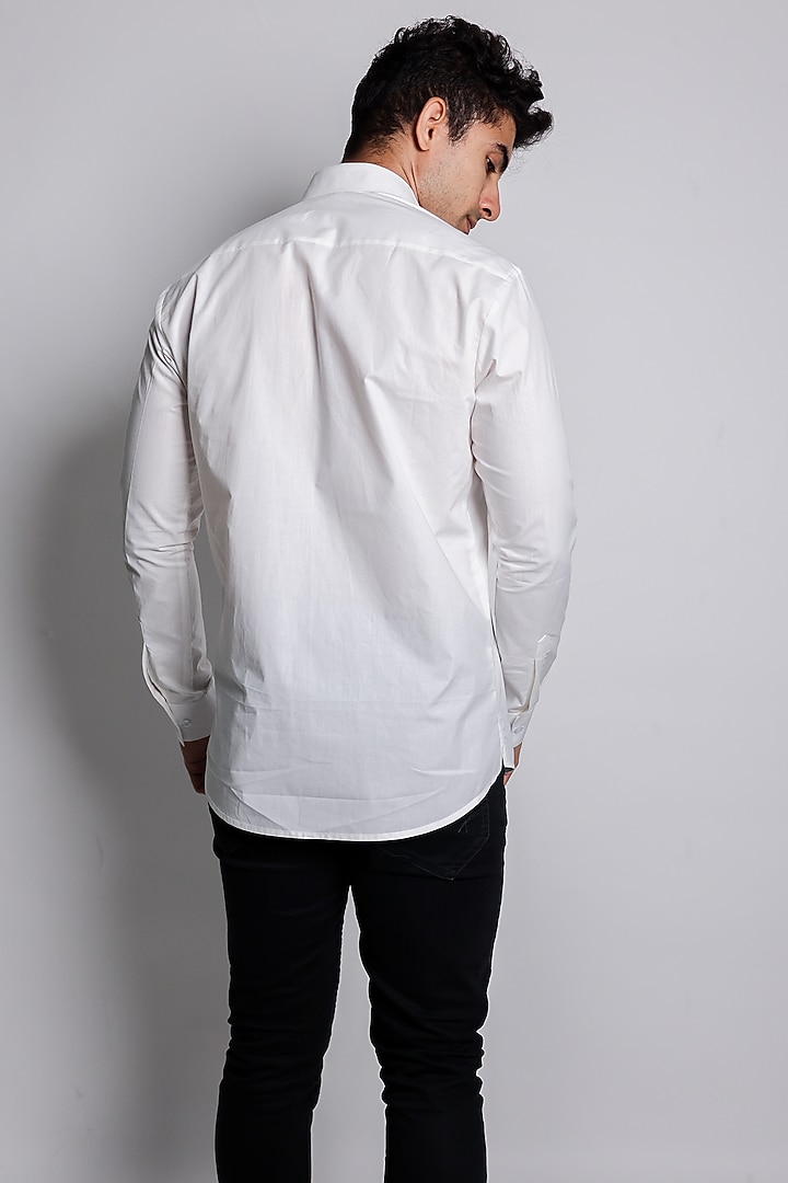 White Poplin Applique Party Wear Shirt by ARYA GIRI MEN at Pernia's Pop Up Shop