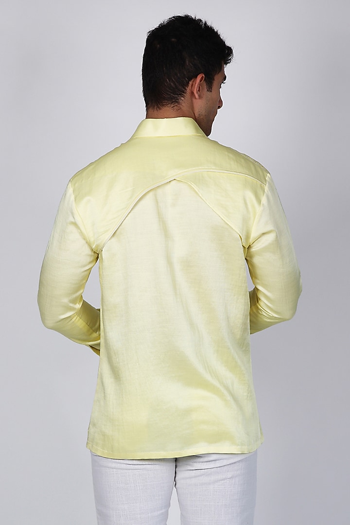 Yellow Linen Satin Wedding Shirt by Arya Giri Men at Pernia's Pop Up Shop