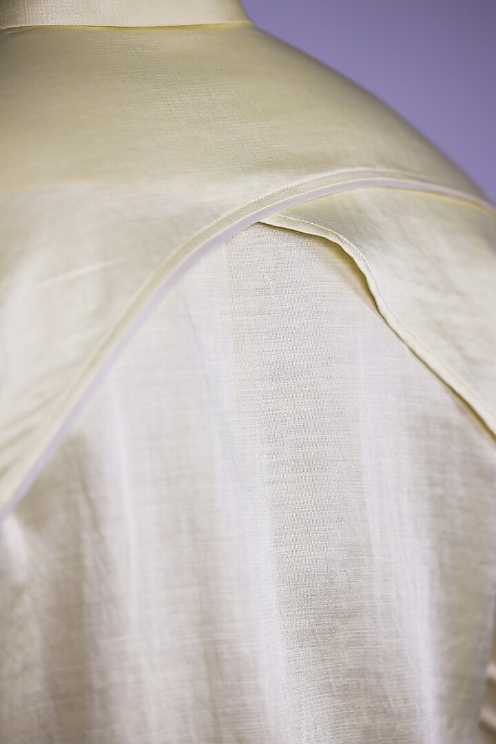 Yellow Linen Satin Wedding Shirt by Arya Giri Men at Pernia's Pop Up Shop
