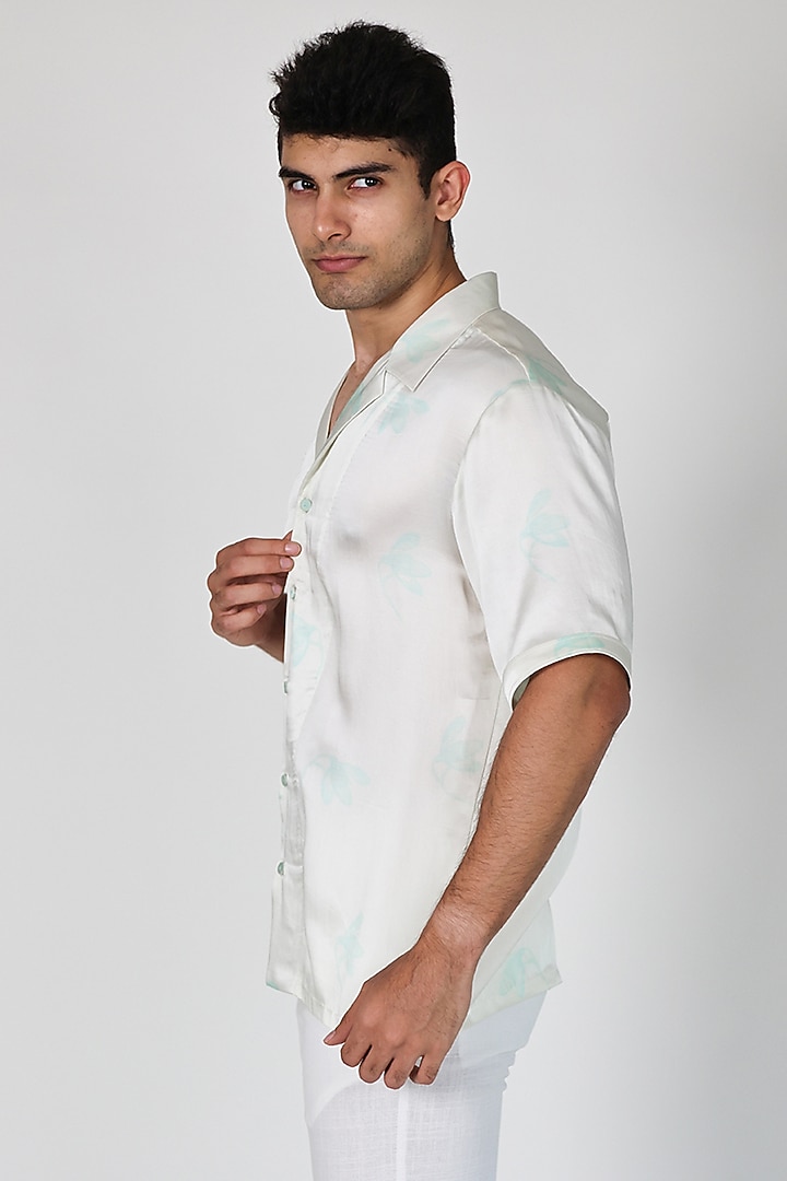 White Modal Satin Floral Printed Party Wear Shirt by Arya Giri Men at Pernia's Pop Up Shop