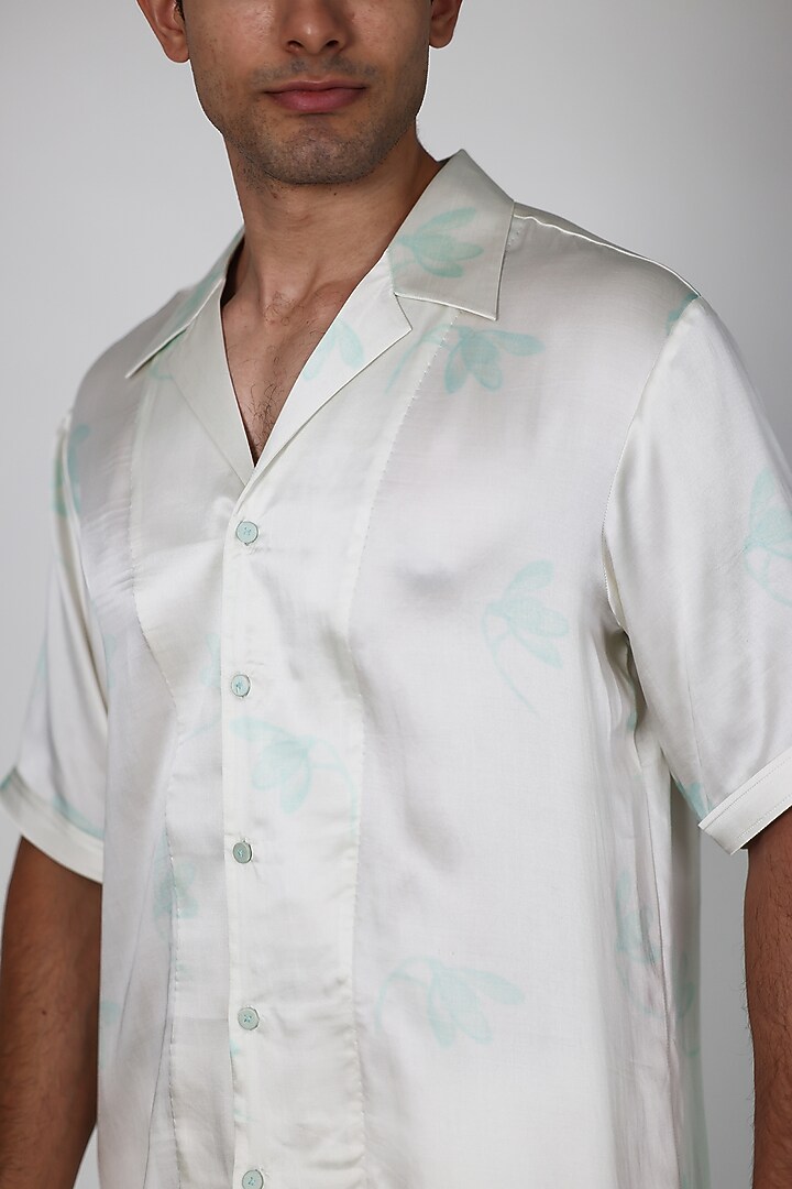 White Modal Satin Floral Printed Party Wear Shirt by Arya Giri Men at Pernia's Pop Up Shop