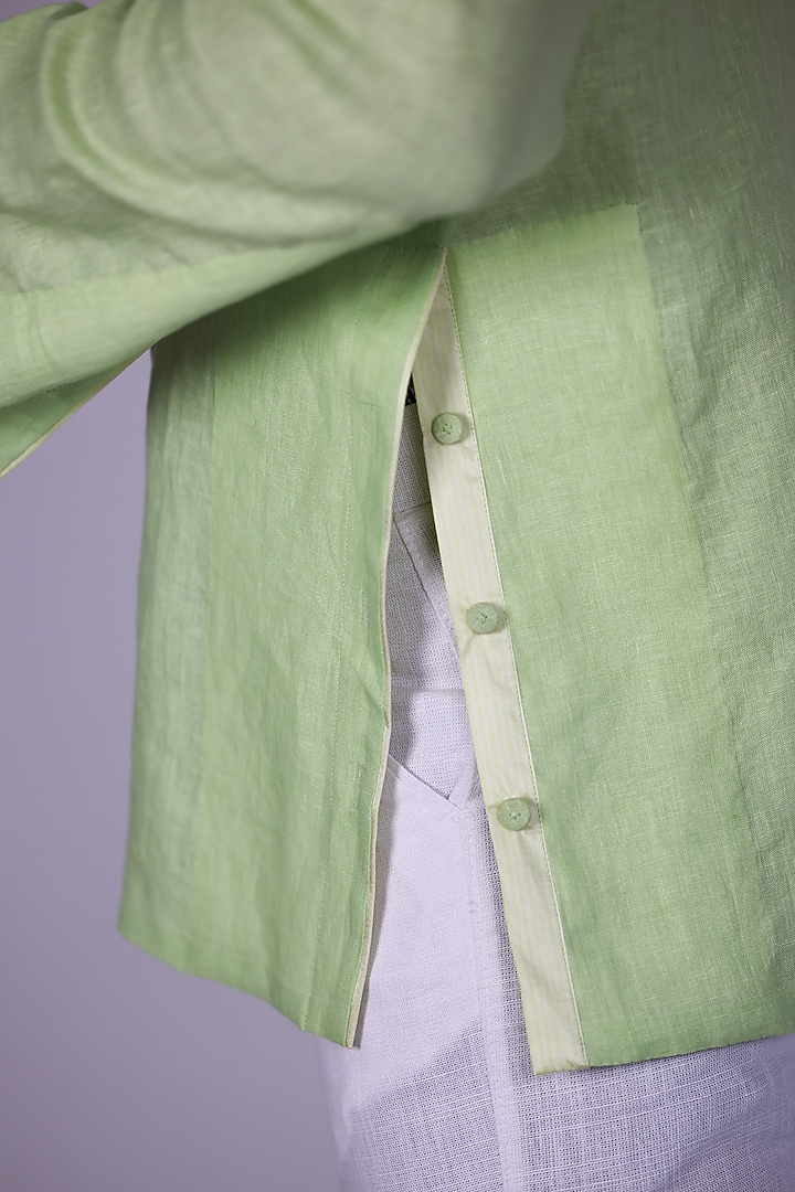 Green Pure Linen Party Wear Shirt by Arya Giri Men at Pernia's Pop Up Shop
