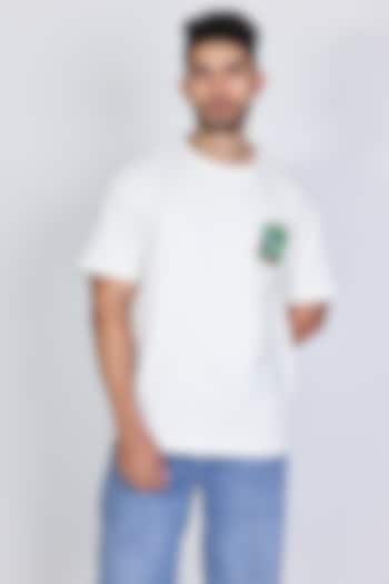 White Cotton Knit Patch Embroidered T-Shirt by Arya Giri Men at Pernia's Pop Up Shop