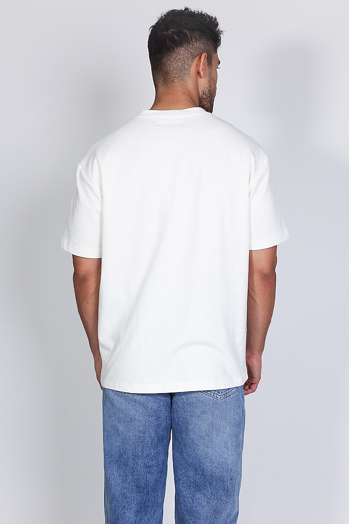 White Cotton Knit Patch Embroidered T-Shirt by Arya Giri Men at Pernia's Pop Up Shop