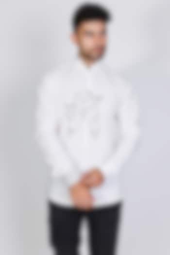 White Poplin Hand Embroidered Wedding Shirt by Arya Giri Men at Pernia's Pop Up Shop