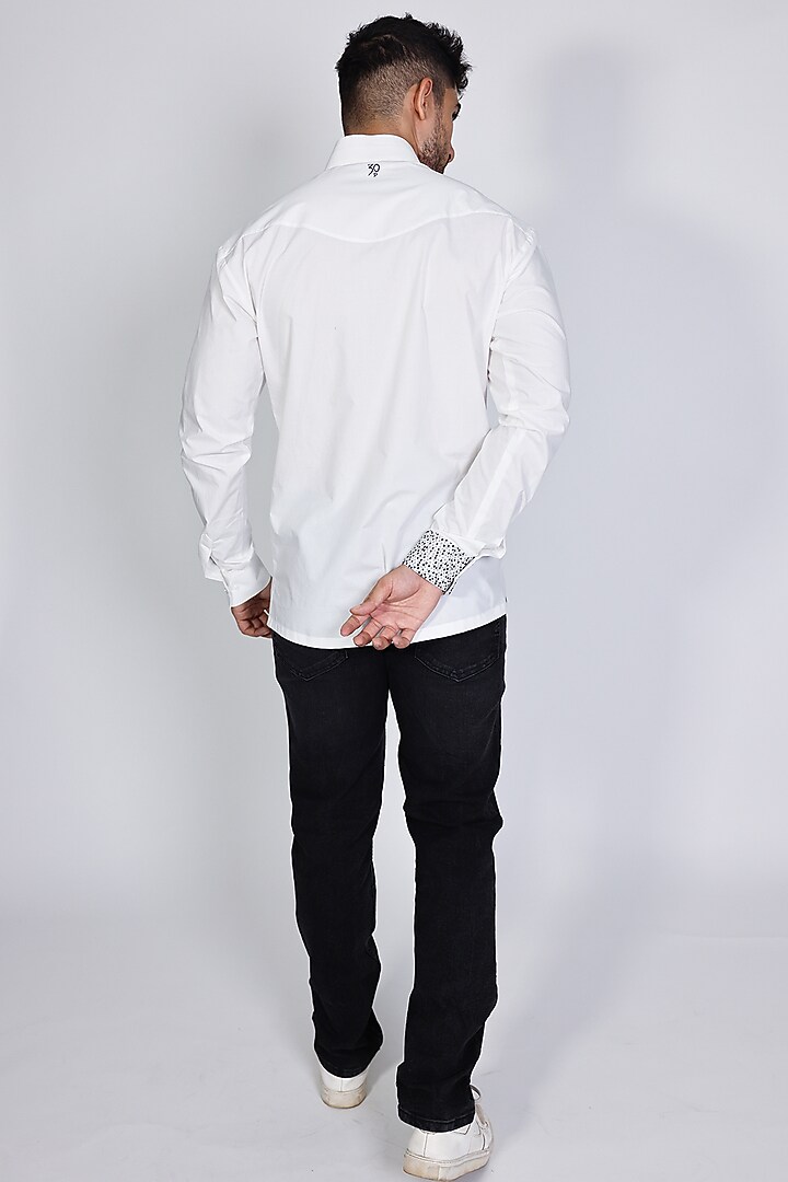 White Poplin Hand Embroidered Wedding Shirt by Arya Giri Men at Pernia's Pop Up Shop