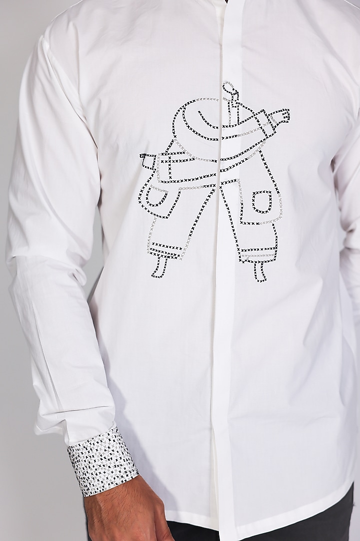 White Poplin Hand Embroidered Wedding Shirt by Arya Giri Men at Pernia's Pop Up Shop