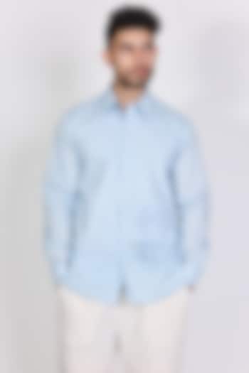 Blue Mul Hand Embroidered Party Wear Shirt by Arya Giri Men at Pernia's Pop Up Shop