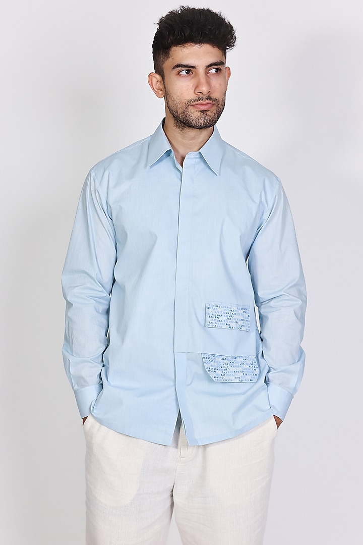 Blue Mul Hand Embroidered Party Wear Shirt by Arya Giri Men at Pernia's Pop Up Shop