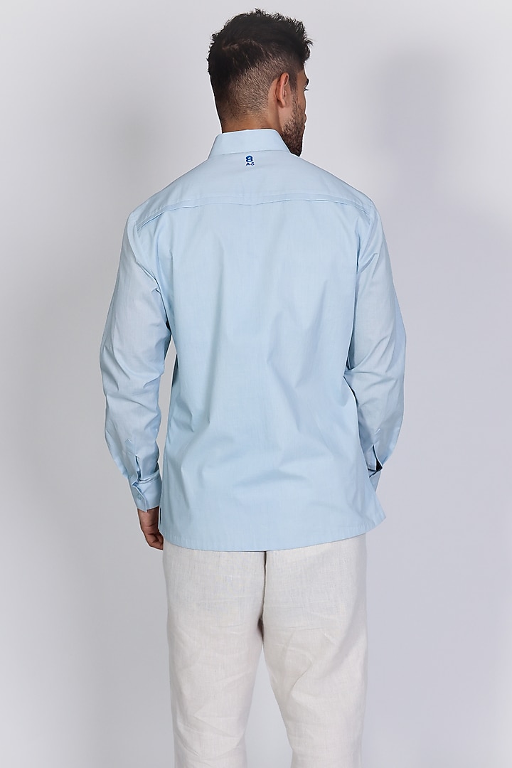 Blue Mul Hand Embroidered Party Wear Shirt by Arya Giri Men at Pernia's Pop Up Shop
