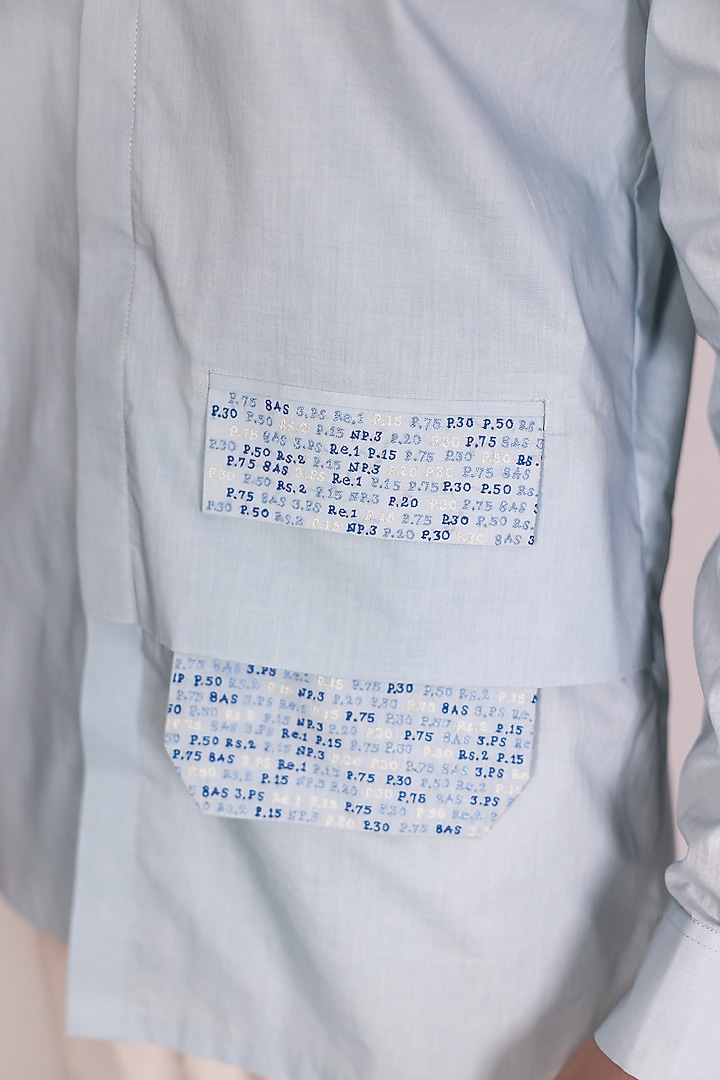 Blue Mul Hand Embroidered Party Wear Shirt by Arya Giri Men at Pernia's Pop Up Shop