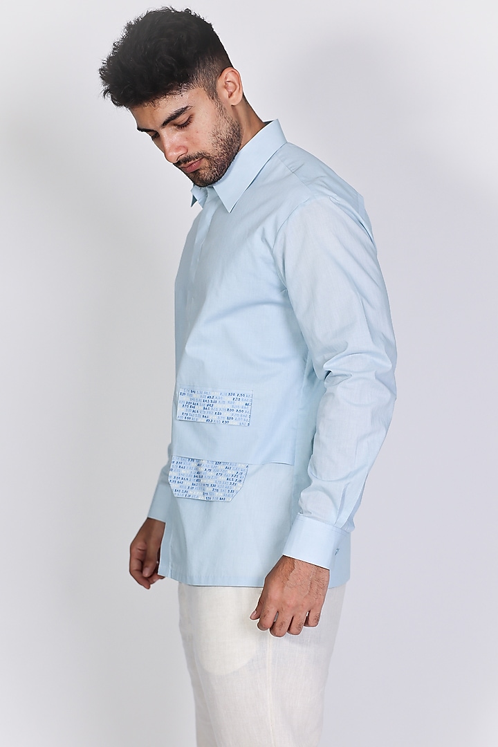 Blue Mul Hand Embroidered Party Wear Shirt by Arya Giri Men at Pernia's Pop Up Shop