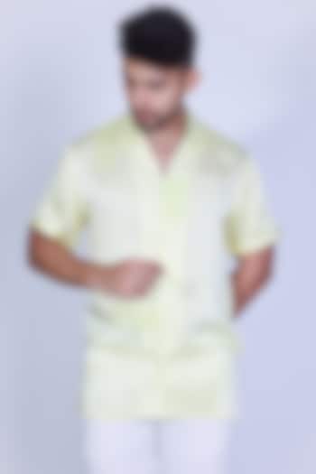 Yellow Satin Hand Embroidered Party Wear Shirt by Arya Giri Men at Pernia's Pop Up Shop