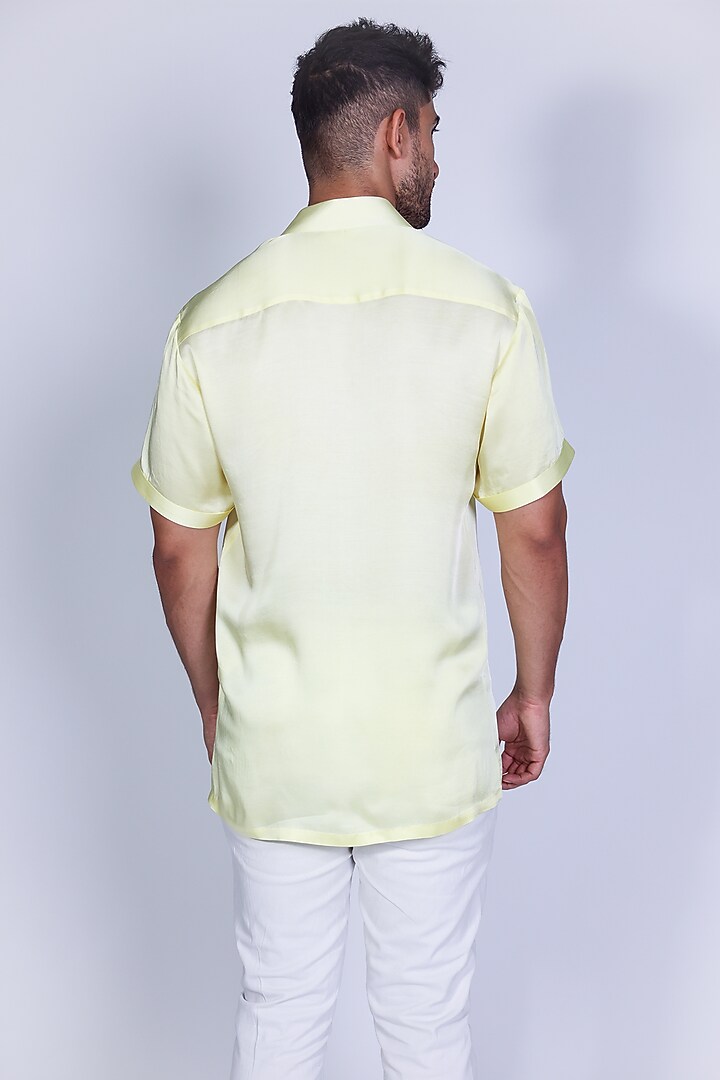 Yellow Satin Hand Embroidered Party Wear Shirt by Arya Giri Men at Pernia's Pop Up Shop