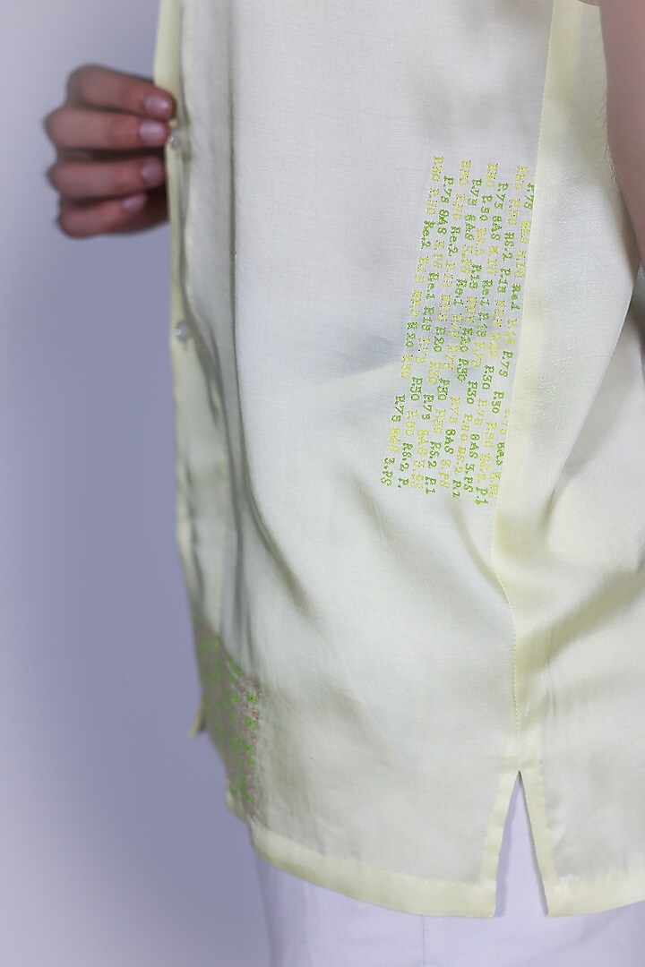 Yellow Satin Hand Embroidered Party Wear Shirt by Arya Giri Men at Pernia's Pop Up Shop