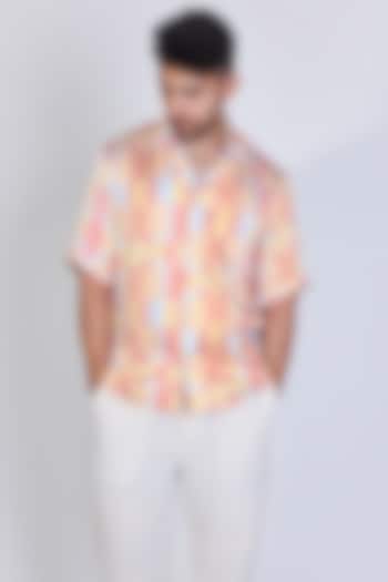 Red Satin Printed Party Wear Shirt by Arya Giri Men at Pernia's Pop Up Shop