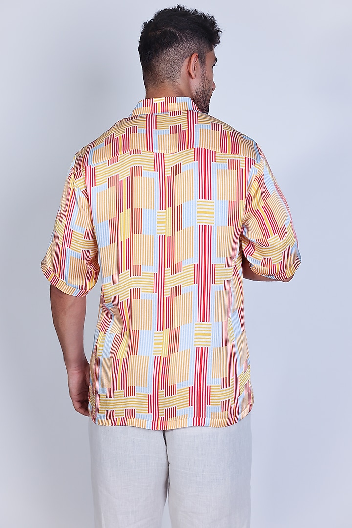 Red Satin Printed Party Wear Shirt by Arya Giri Men at Pernia's Pop Up Shop