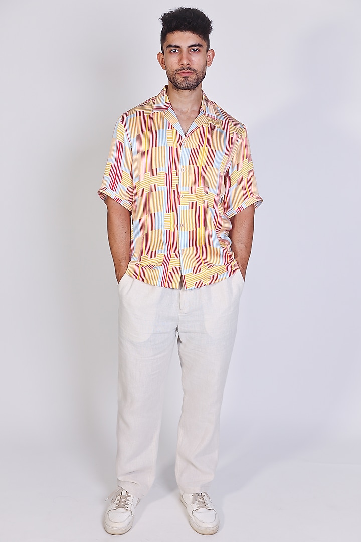 Red Satin Printed Party Wear Shirt by Arya Giri Men at Pernia's Pop Up Shop
