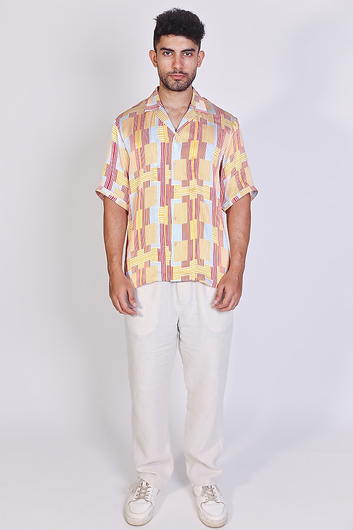 Red Satin Printed Party Wear Shirt by Arya Giri Men at Pernia's Pop Up Shop
