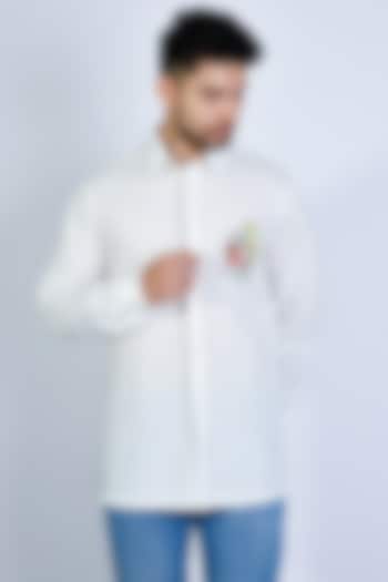 White Poplin Hand Embroidered Party Wear Shirt by Arya Giri Men at Pernia's Pop Up Shop