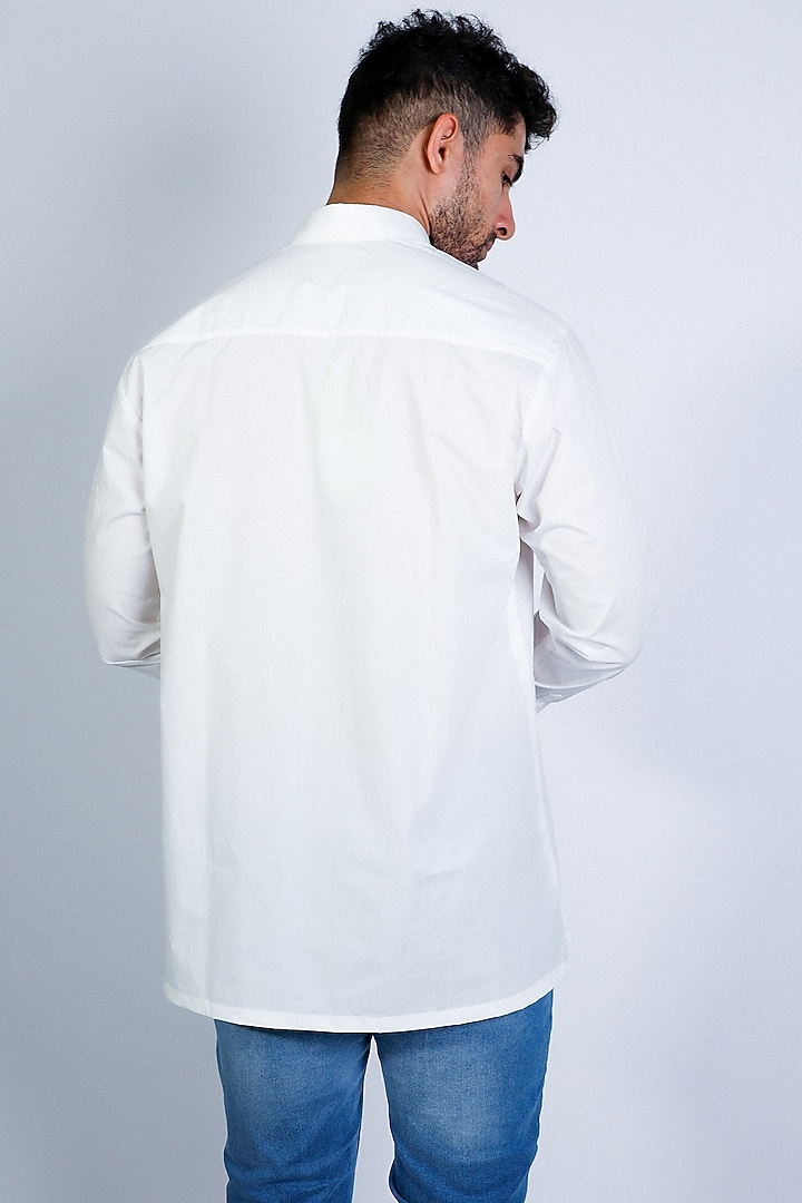 White Poplin Hand Embroidered Party Wear Shirt by Arya Giri Men at Pernia's Pop Up Shop
