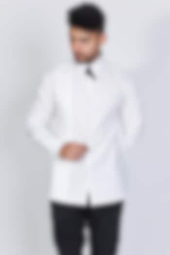 White Poplin Pintuck Party Wear Shirt by Arya Giri Men at Pernia's Pop Up Shop