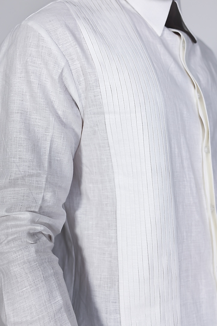 White Poplin Pintuck Party Wear Shirt by Arya Giri Men at Pernia's Pop Up Shop