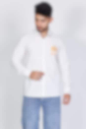 White Poplin Hand Embroidered Party Wear Shirt by Arya Giri Men at Pernia's Pop Up Shop