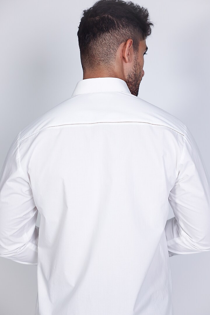 White Poplin Hand Embroidered Party Wear Shirt by Arya Giri Men at Pernia's Pop Up Shop