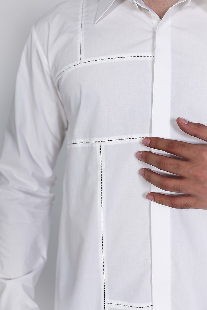 White Poplin Hand Embroidered Party Wear Shirt by Arya Giri Men at Pernia's Pop Up Shop