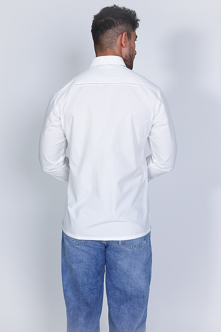 White Poplin Hand Embroidered Party Wear Shirt by Arya Giri Men at Pernia's Pop Up Shop