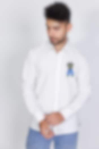 White Poplin Hand Embroidered Party Wear Shirt by Arya Giri Men at Pernia's Pop Up Shop