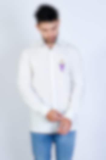 White Poplin Hand Embroidered Party Wear Shirt by Arya Giri Men at Pernia's Pop Up Shop