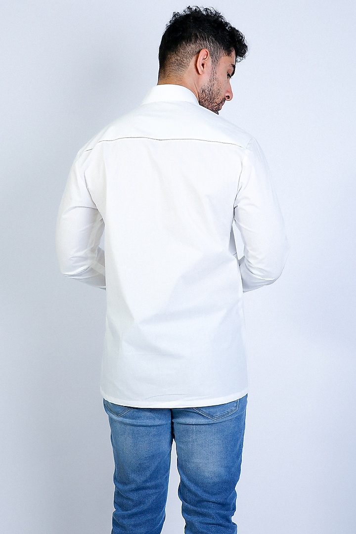 White Poplin Hand Embroidered Party Wear Shirt by Arya Giri Men at Pernia's Pop Up Shop