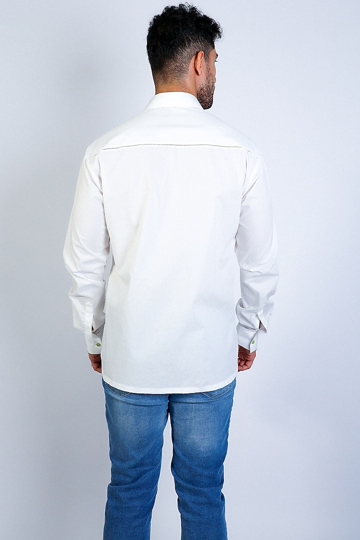 White Poplin Hand Embroidered Party Wear Shirt by Arya Giri Men at Pernia's Pop Up Shop