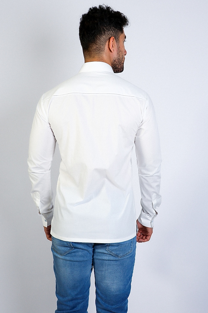 White Poplin Hand Embroidered Party Wear Shirt by Arya Giri Men at Pernia's Pop Up Shop