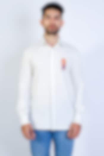 White Poplin Hand Embroidered Party Wear Shirt by Arya Giri Men at Pernia's Pop Up Shop