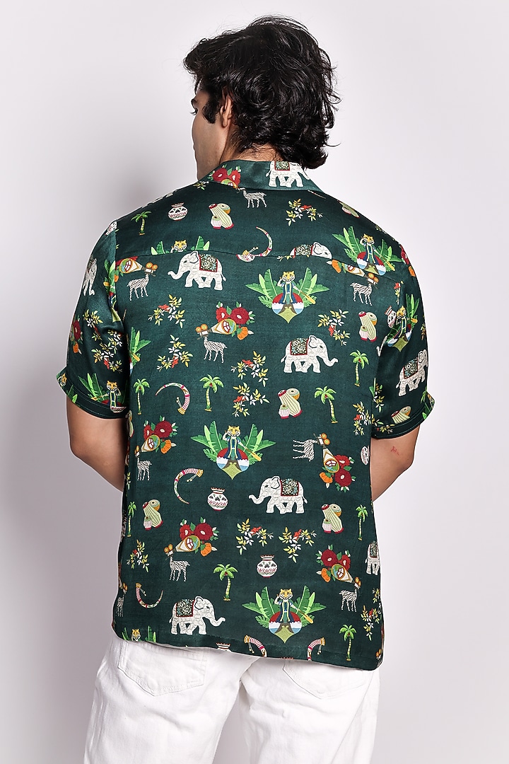 Green Cotton Silk Abstract Printed Summer Shirt by ARYA GIRI MEN at Pernia's Pop Up Shop