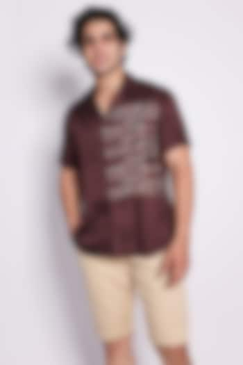 Multi-Colored Linen Satin Printed & Embroidered Shirt by Arya Giri