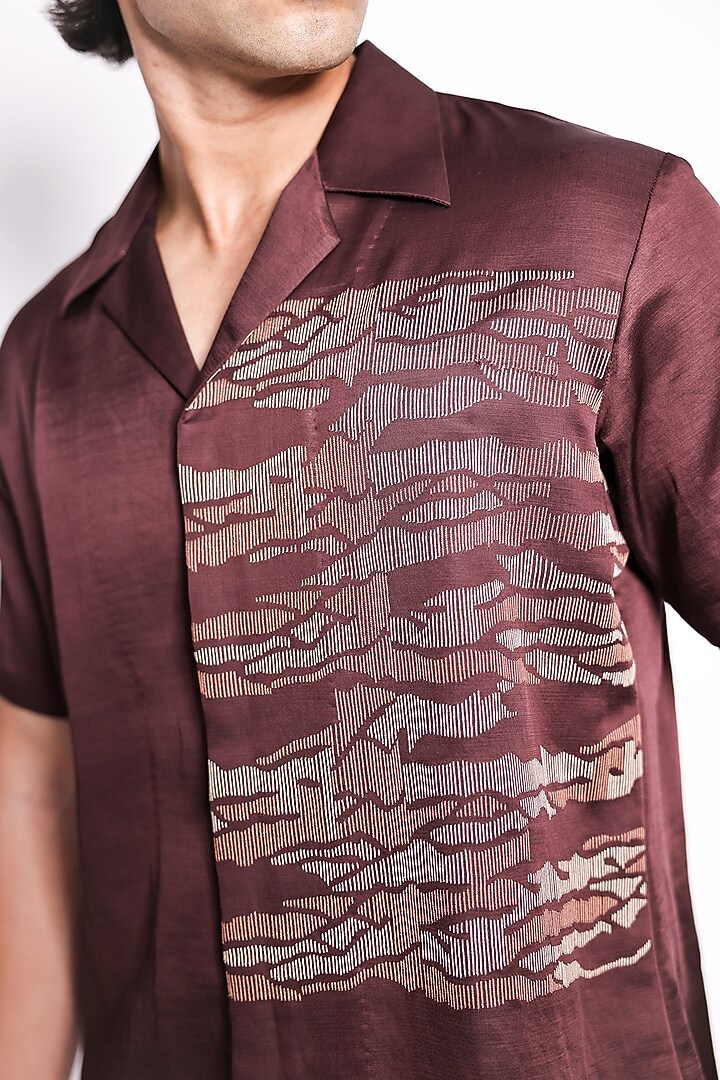 Multi-Colored Linen Satin Printed & Embroidered Wedding Shirt by ARYA GIRI MEN at Pernia's Pop Up Shop