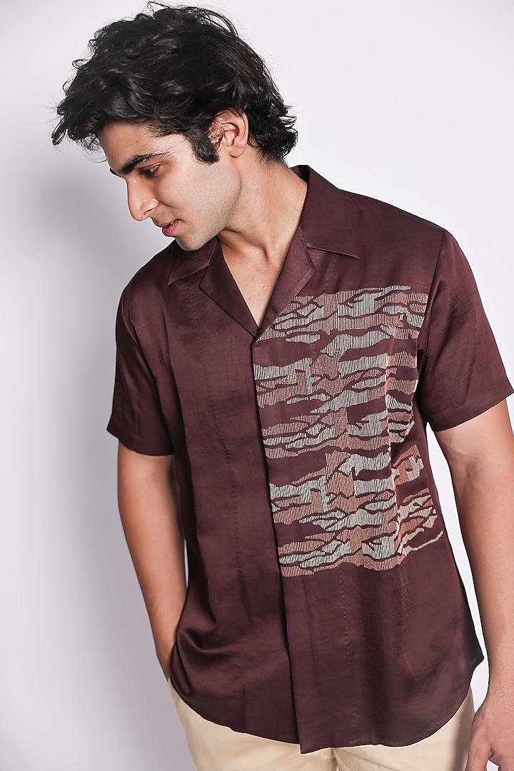 Multi-Colored Linen Satin Printed & Embroidered Wedding Shirt by ARYA GIRI MEN at Pernia's Pop Up Shop