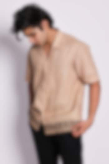 Beige Linen Abstract Printed & Hand Embroidered Shirt by Arya Giri