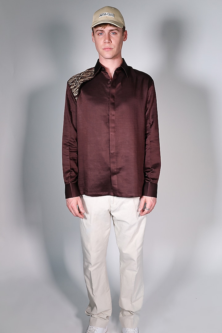 Multi-Colored Linen Satin Printed & Embroidered Party Wear Shirt by ARYA GIRI MEN at Pernia's Pop Up Shop