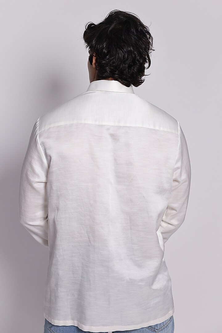 White Linen Printed & Embroidered Party Wear Shirt by ARYA GIRI MEN at Pernia's Pop Up Shop